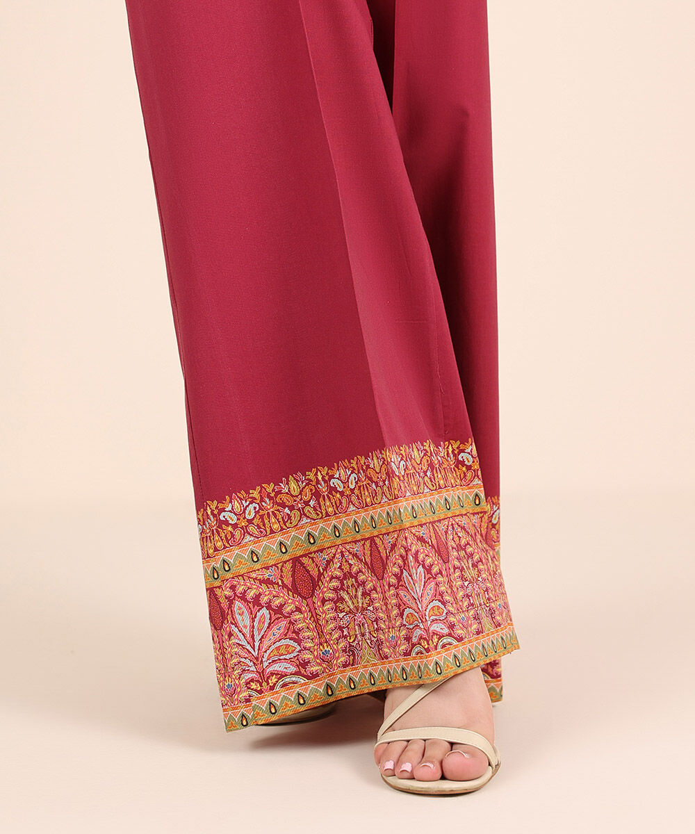 Women's RTW Cambric Red Solid Flared Pants