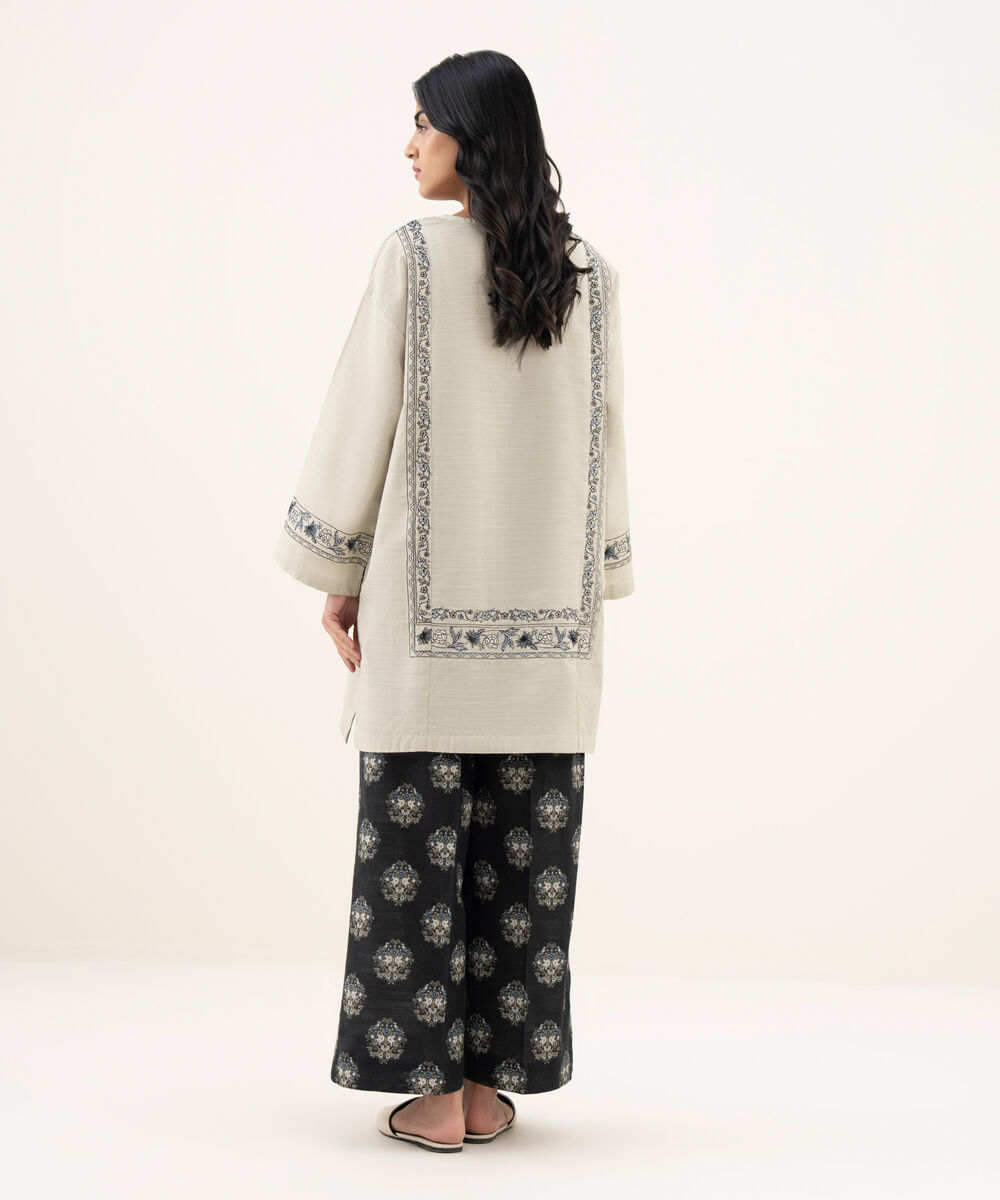 Women's RTW Khaddar Embroidered Straight Grey Shirt