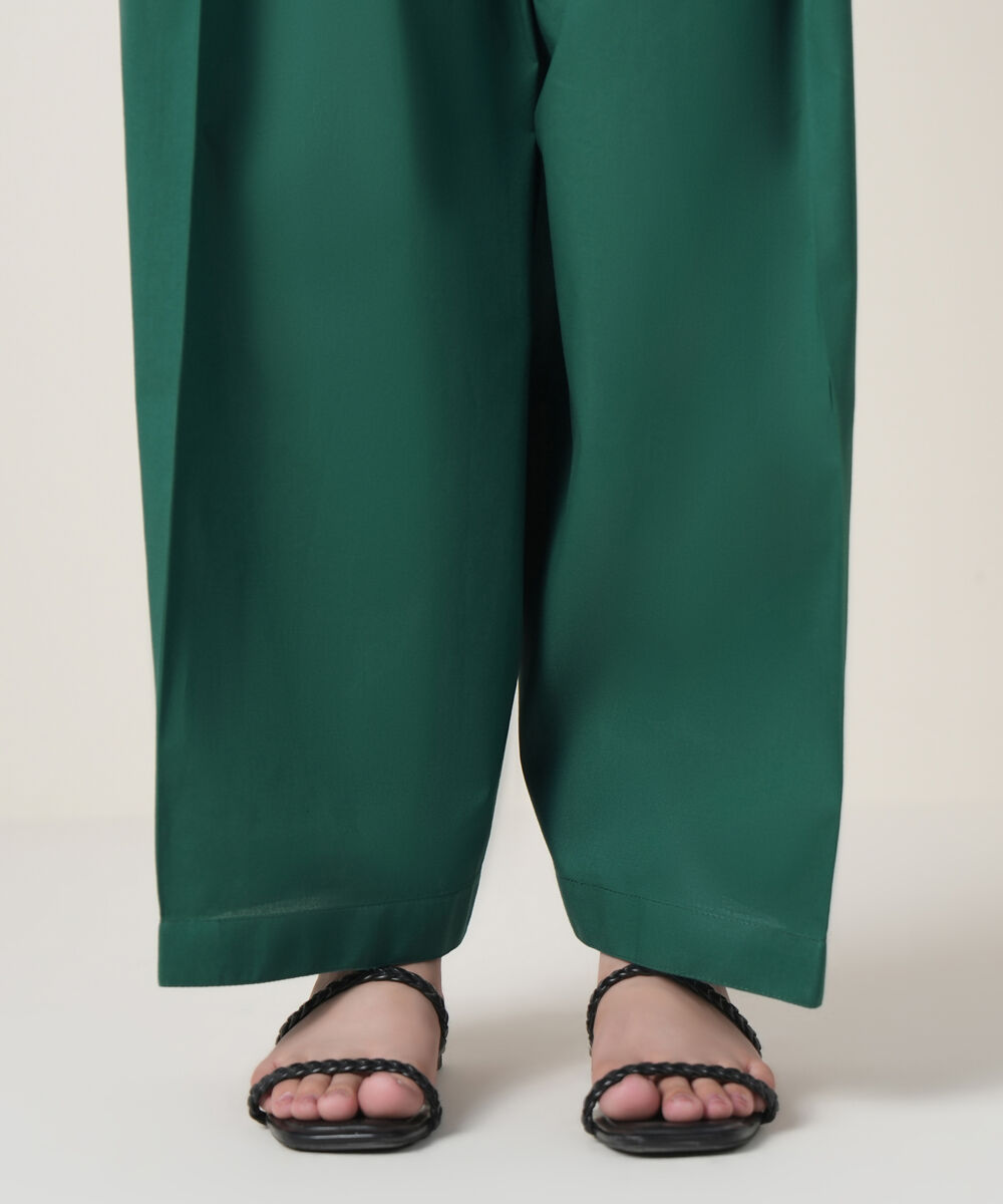Women's RTW Cambric Green Solid Trousers