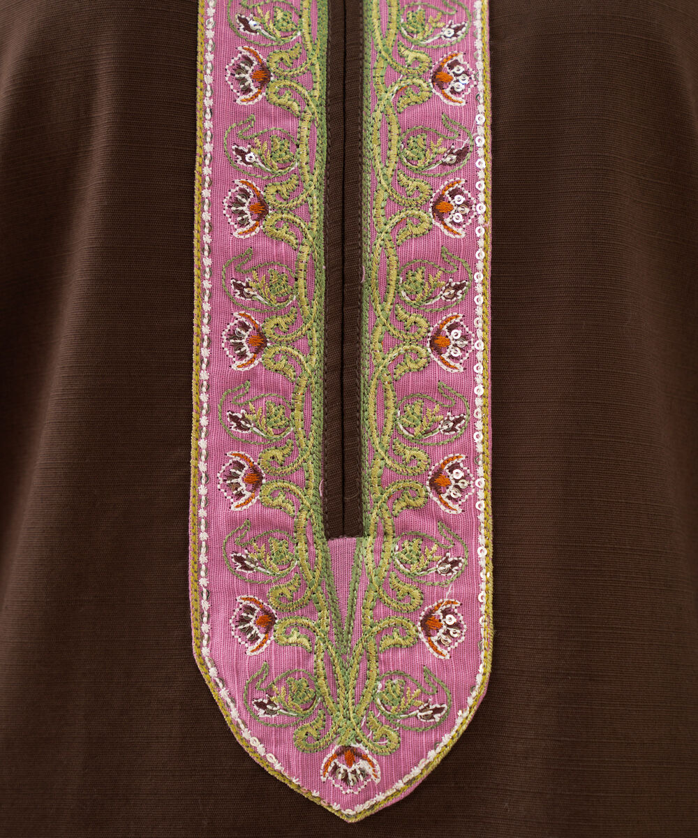 Women's RTW Light Khaddar Embroidered Brown Straight Shirt