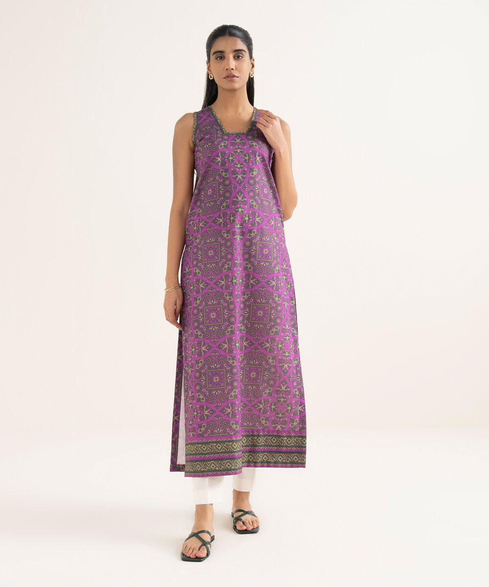 Women's Unstitched Lawn Printed Purple Shirt