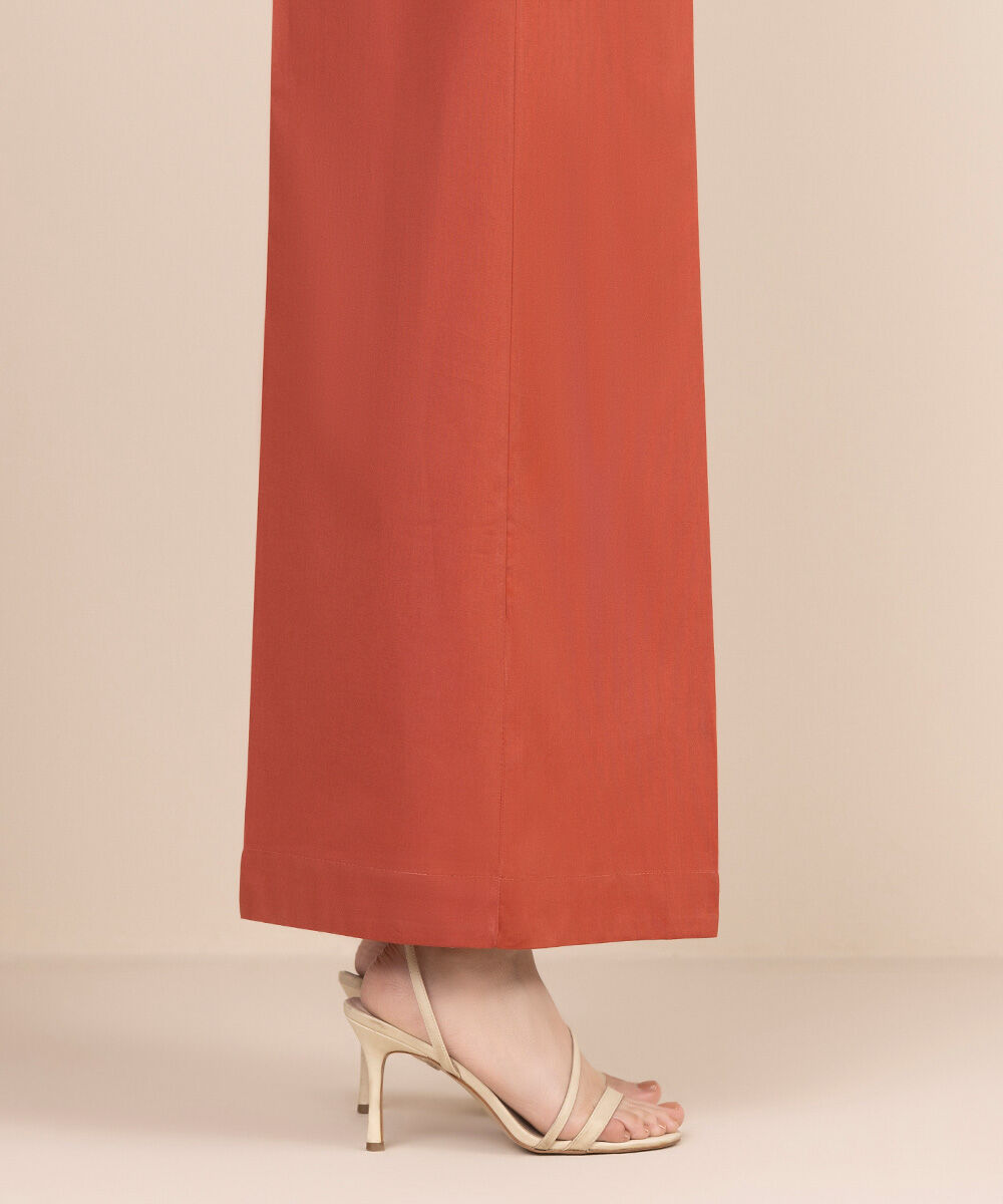 Women's RTW Cambric Orange Solid Flared Pants