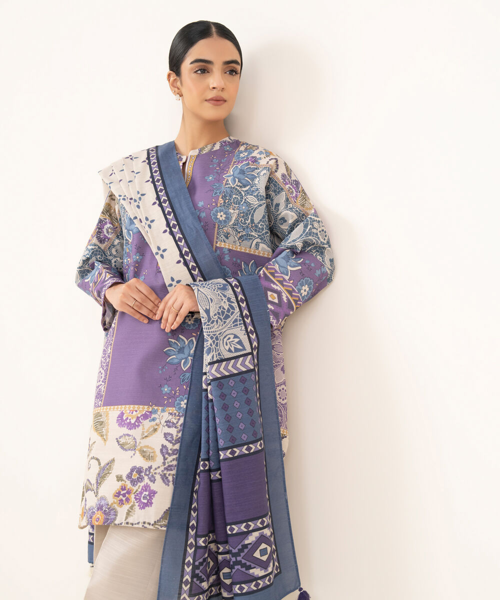 Women's Unstitched Khaddar Printed Multi 2 Piece Suit