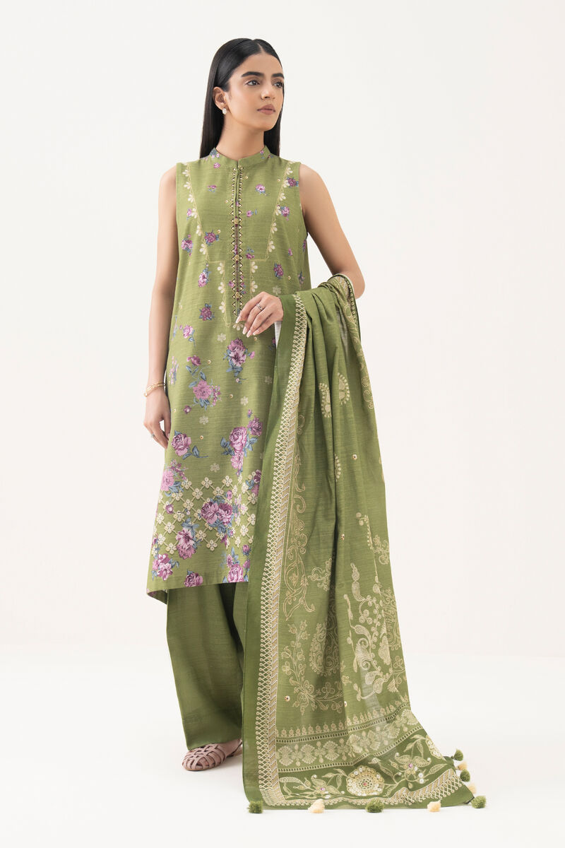 3 Piece - Printed Light Khaddar  Suit