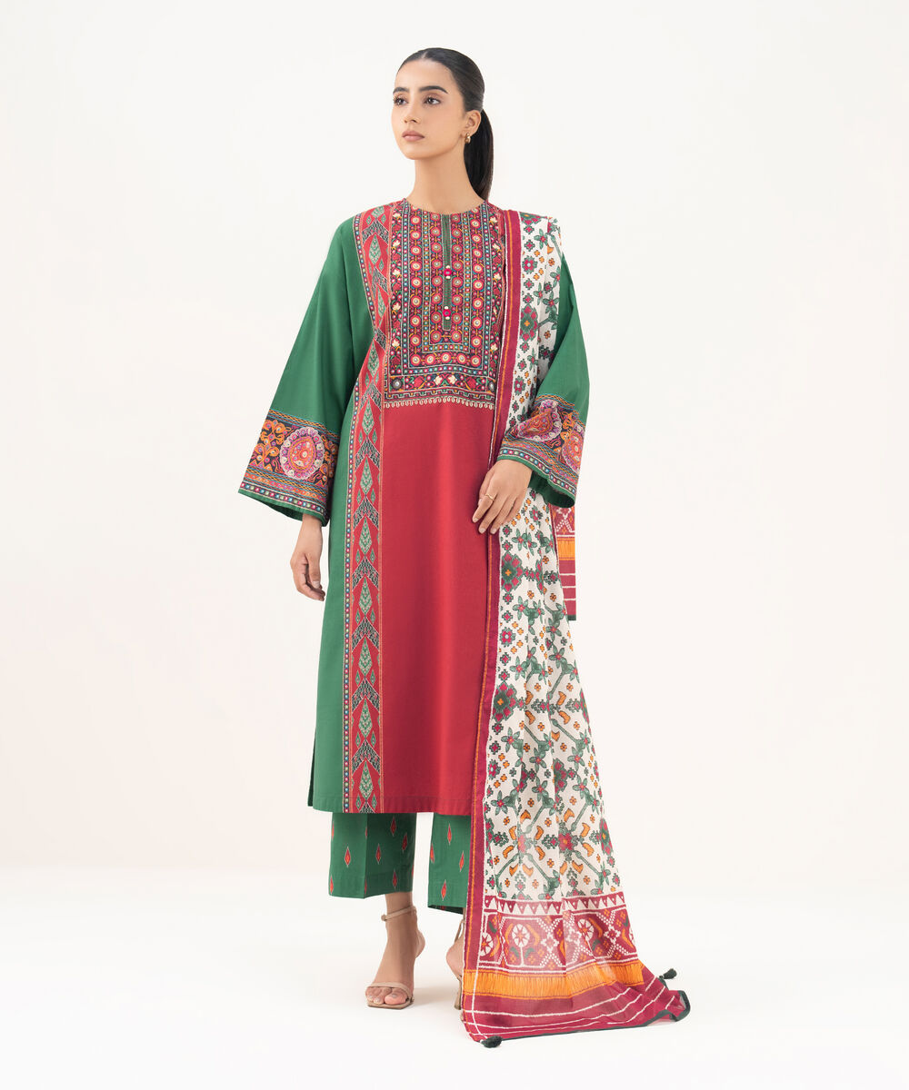 Women's RTW Cambric Green Printed A-Line Shirt