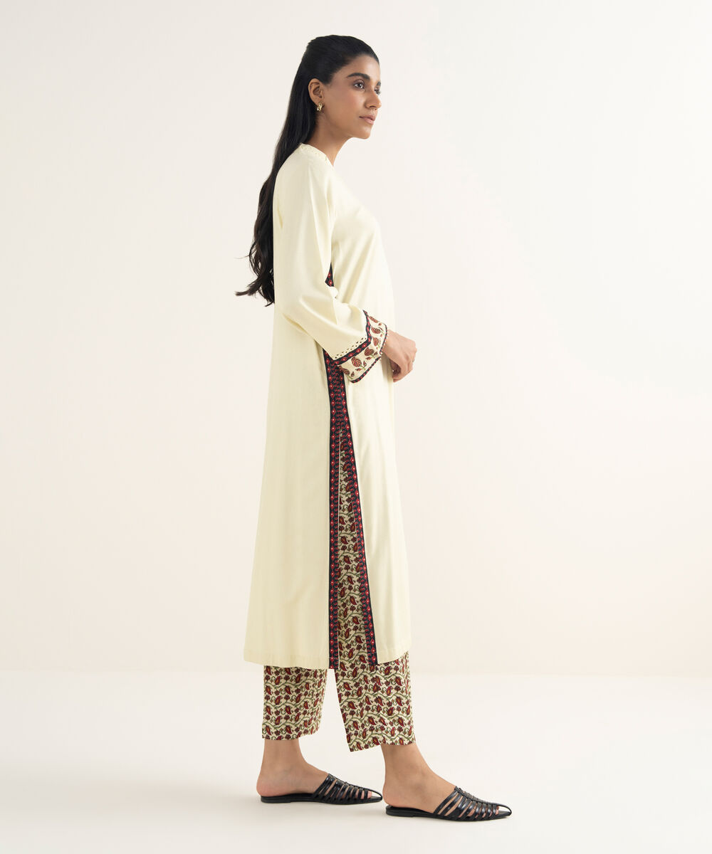 Women's RTW Textured Viscose Solid Off White A-Line Shirt