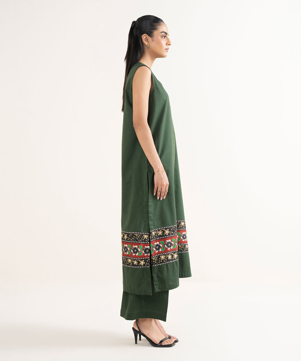 Women's RTW Cotton Viscose Solid Straight Green Shirt