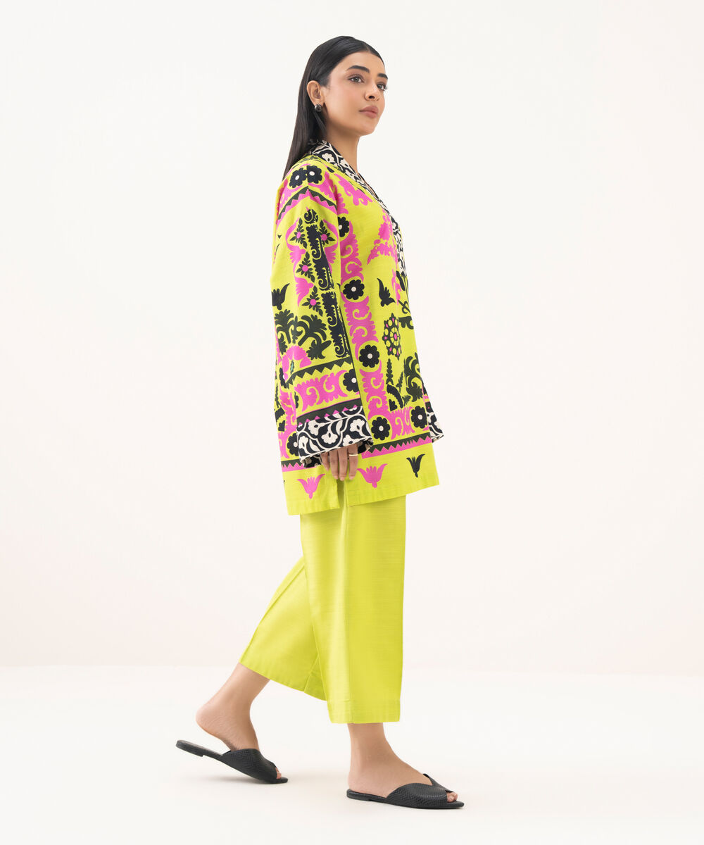 Women's RTW Light Khaddar Printed Green Boxy Shirt