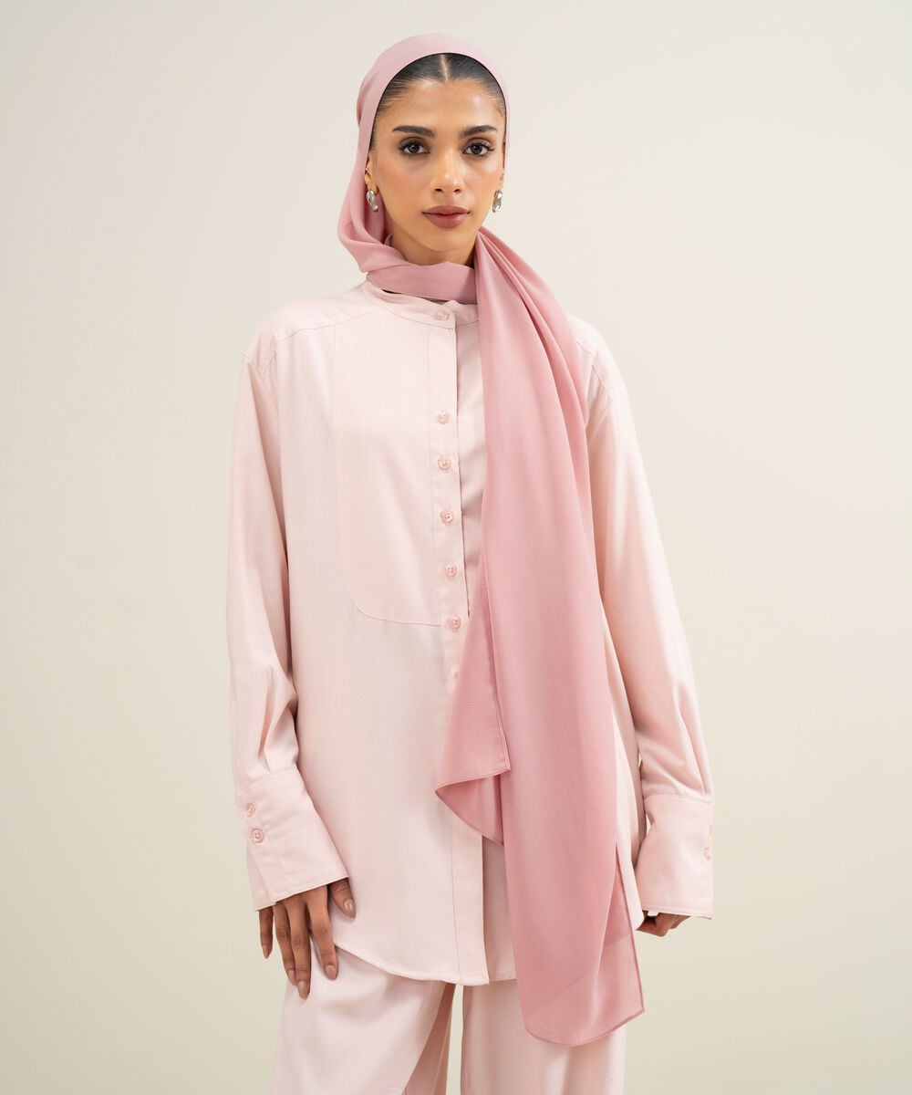 Women's Pink Viscose Belnd Button Down