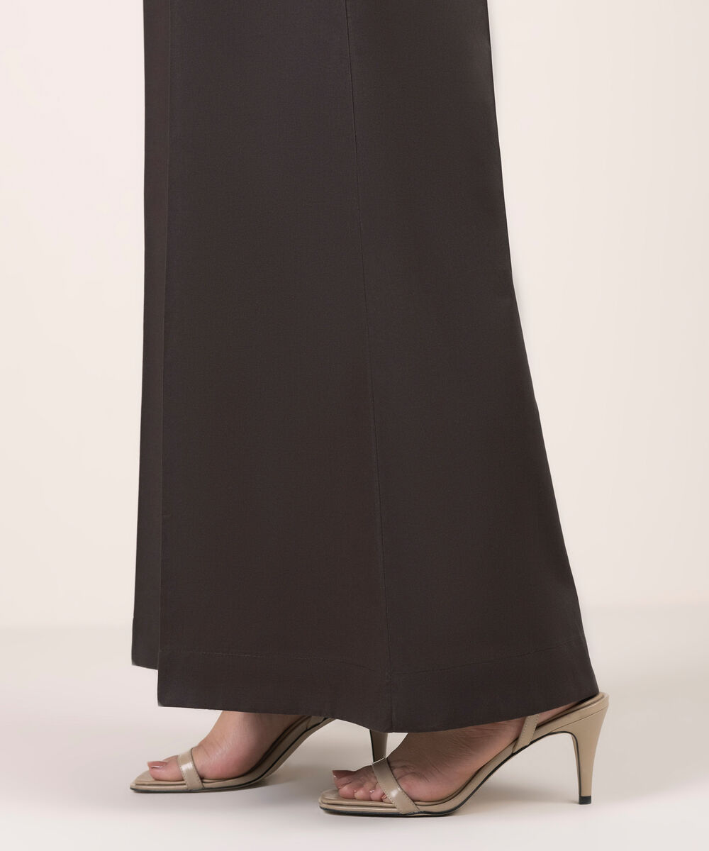 Women's RTW Lawn Solid Dark Brown Flared Pants