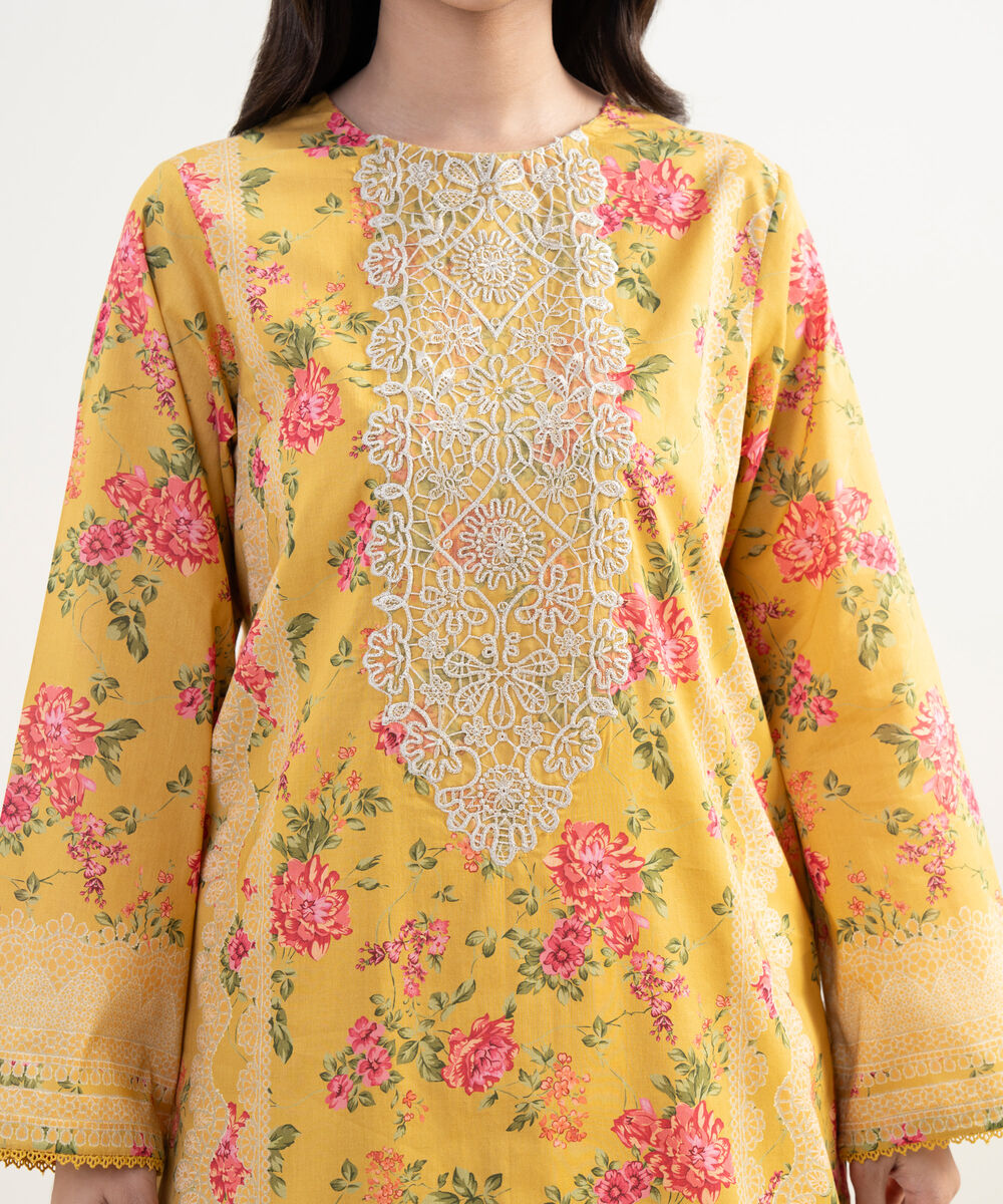 Women's RTW Lawn Embroidered Yellow Straight Shirt