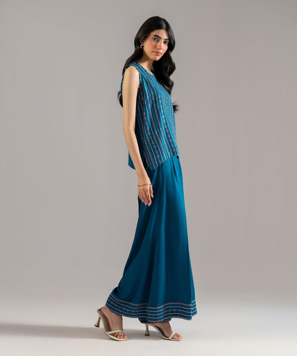 Women's RTW Bedford Solid Embroidered Teal Straight Shirt