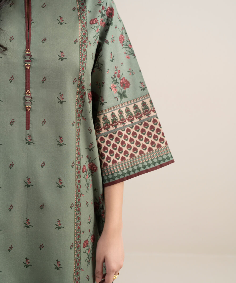Women's Unstitched Lawn Printed Sage Green 3 Piece Suit