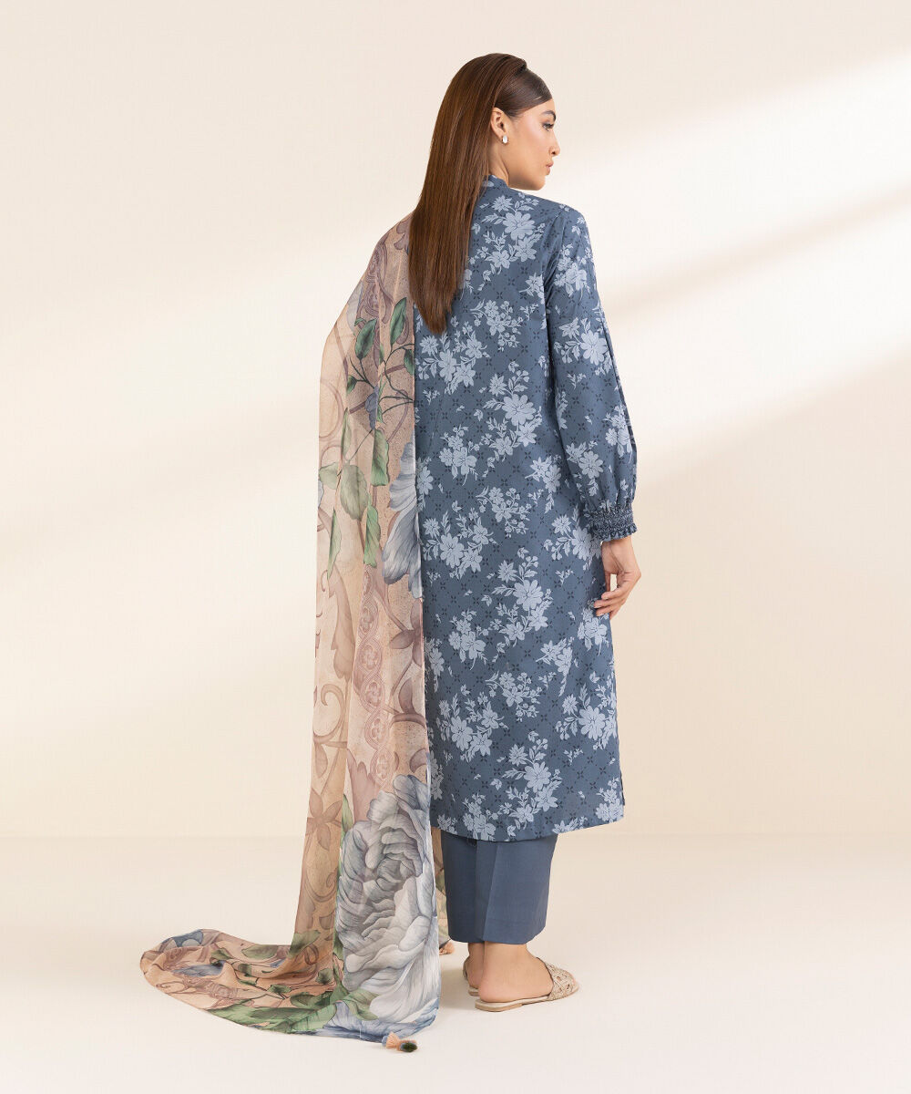 Women's Unstitched Blue Lawn 3 Piece Suit