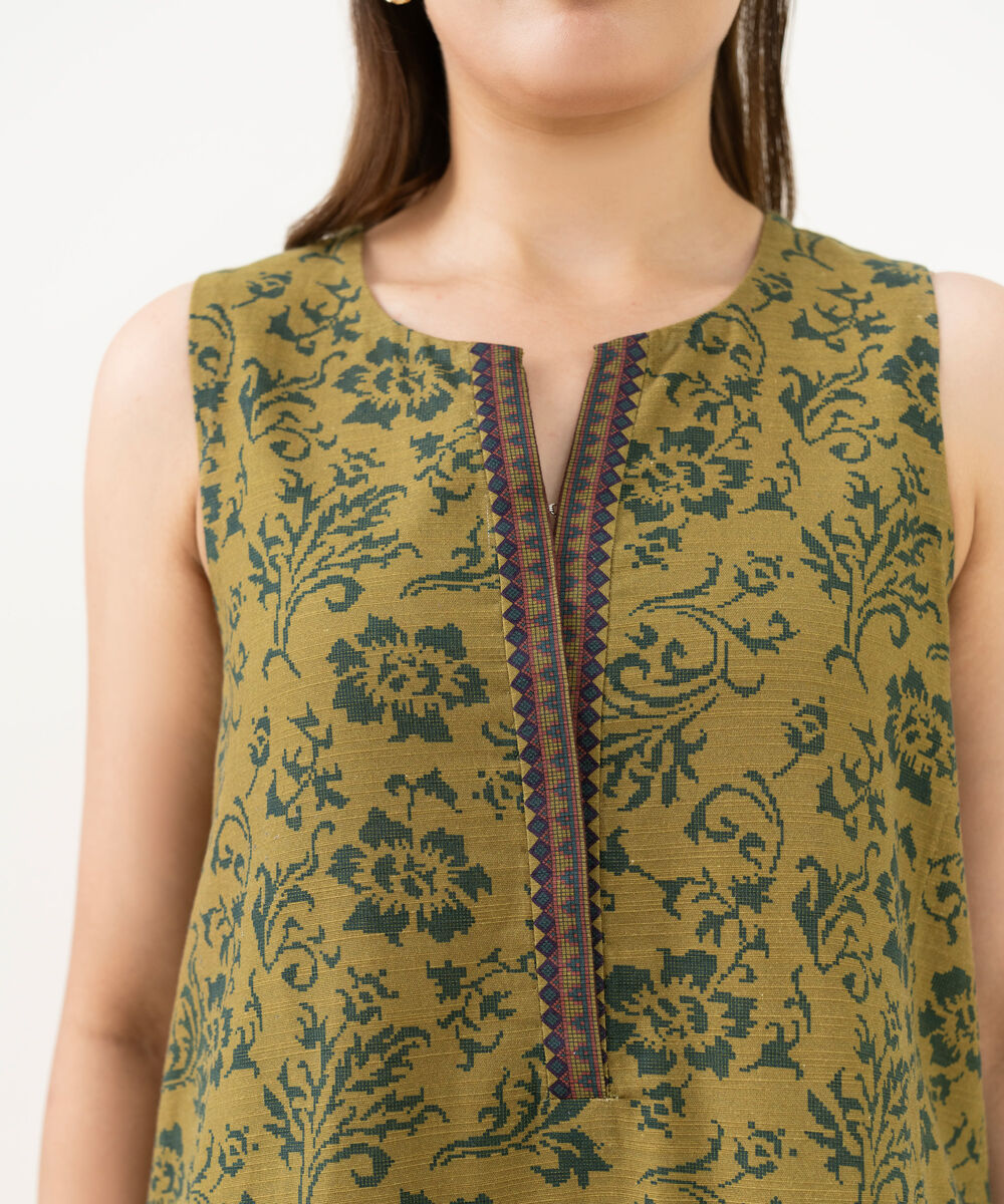 Women's Unstitched Light Khaddar Printed Brown 3 Piece Suit