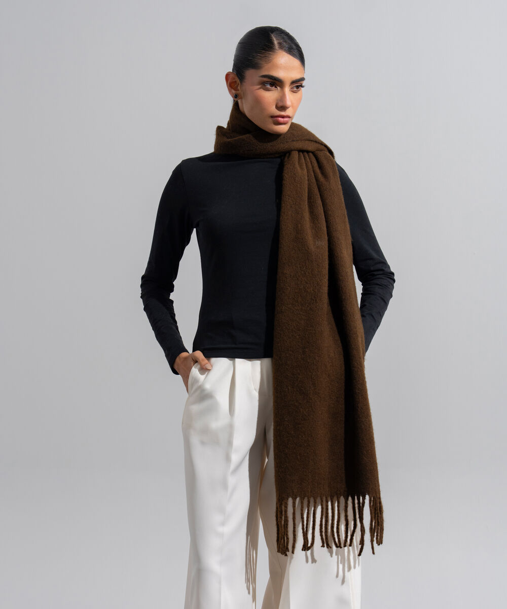 Women's Western Wear Brown Solid Woolen Scarf