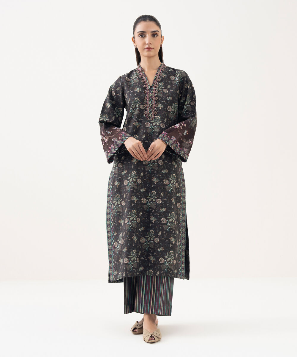 Women's Unstitched Khaddar Embroidered Multi 2 Piece Suit