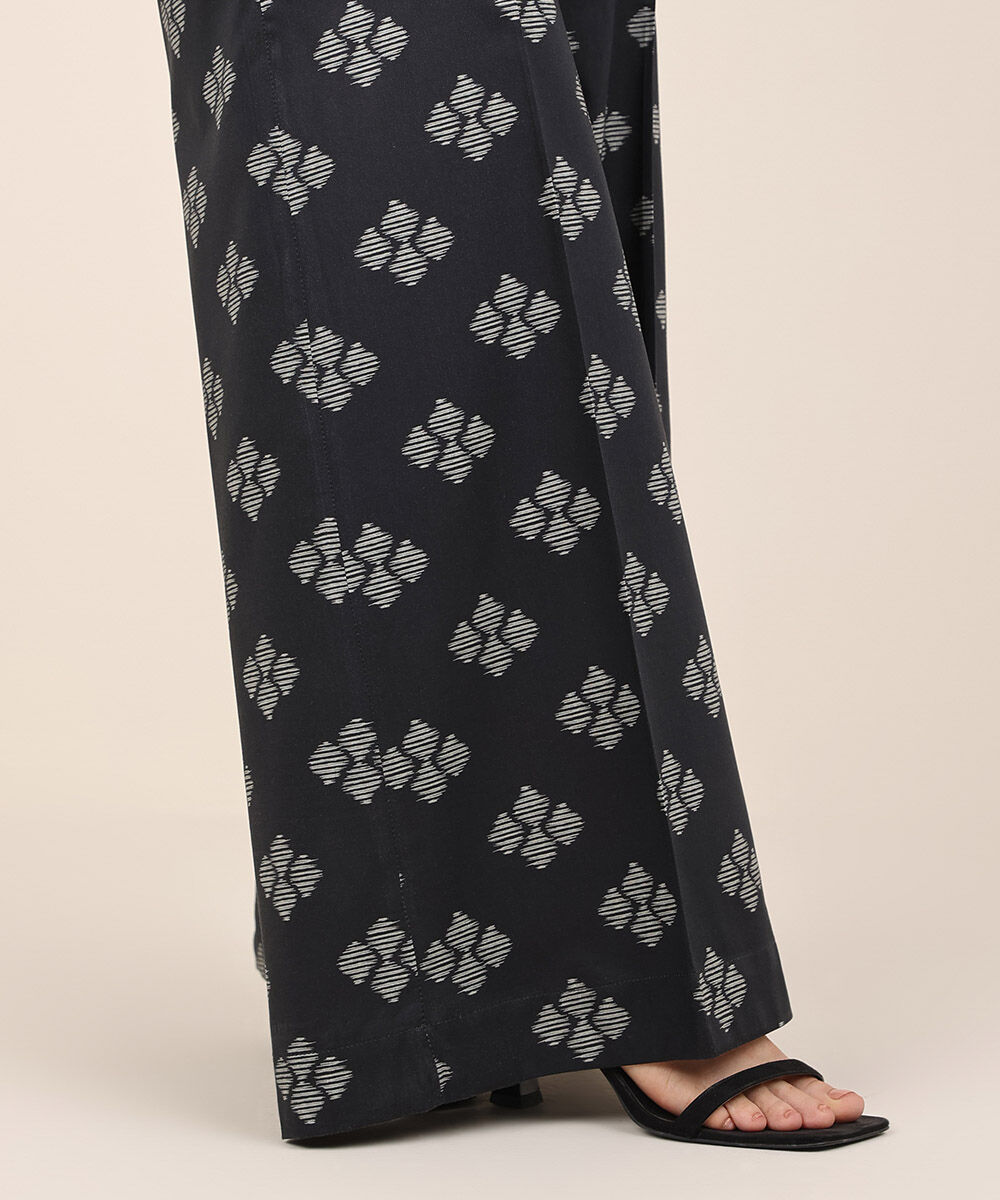 Women's RTW Cotton Viscose Black Printed Flared Pants
