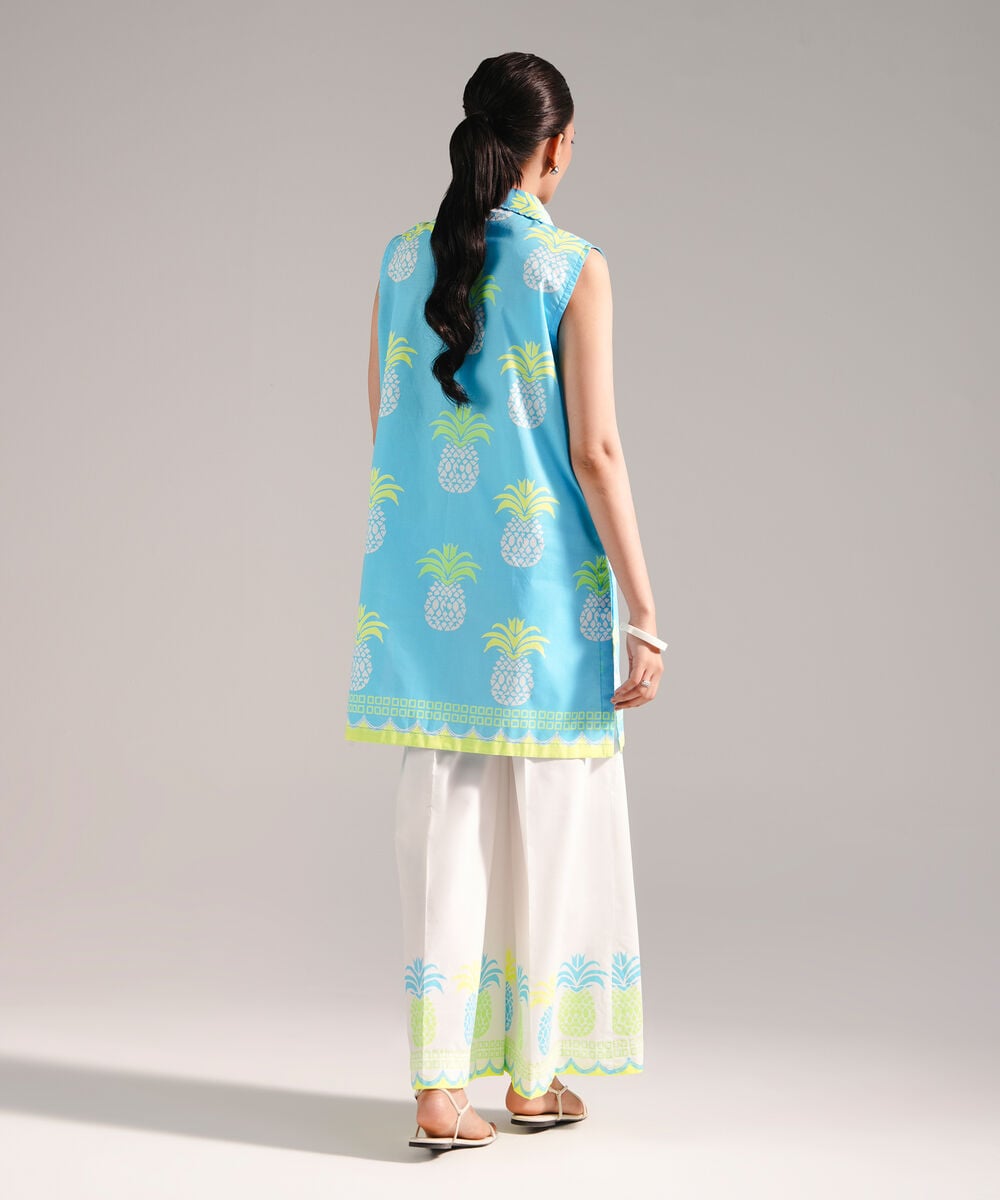 Women's RTW Dobby Printed Bright Blue 2 Piece Suit