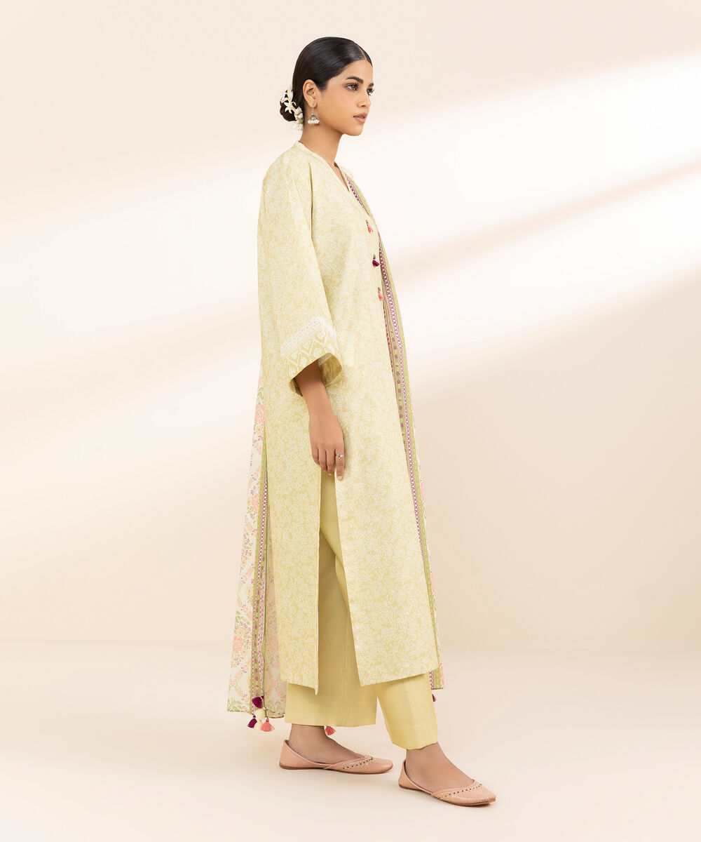 Women's Unstitched Lawn Printed Yellow 3 Piece Suit