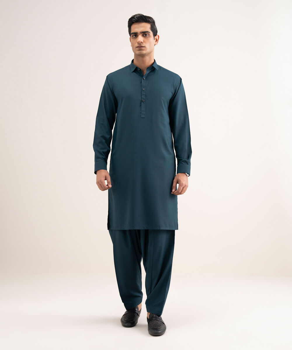 Men'S Stitched Teal Premium Wash And Wear Suit