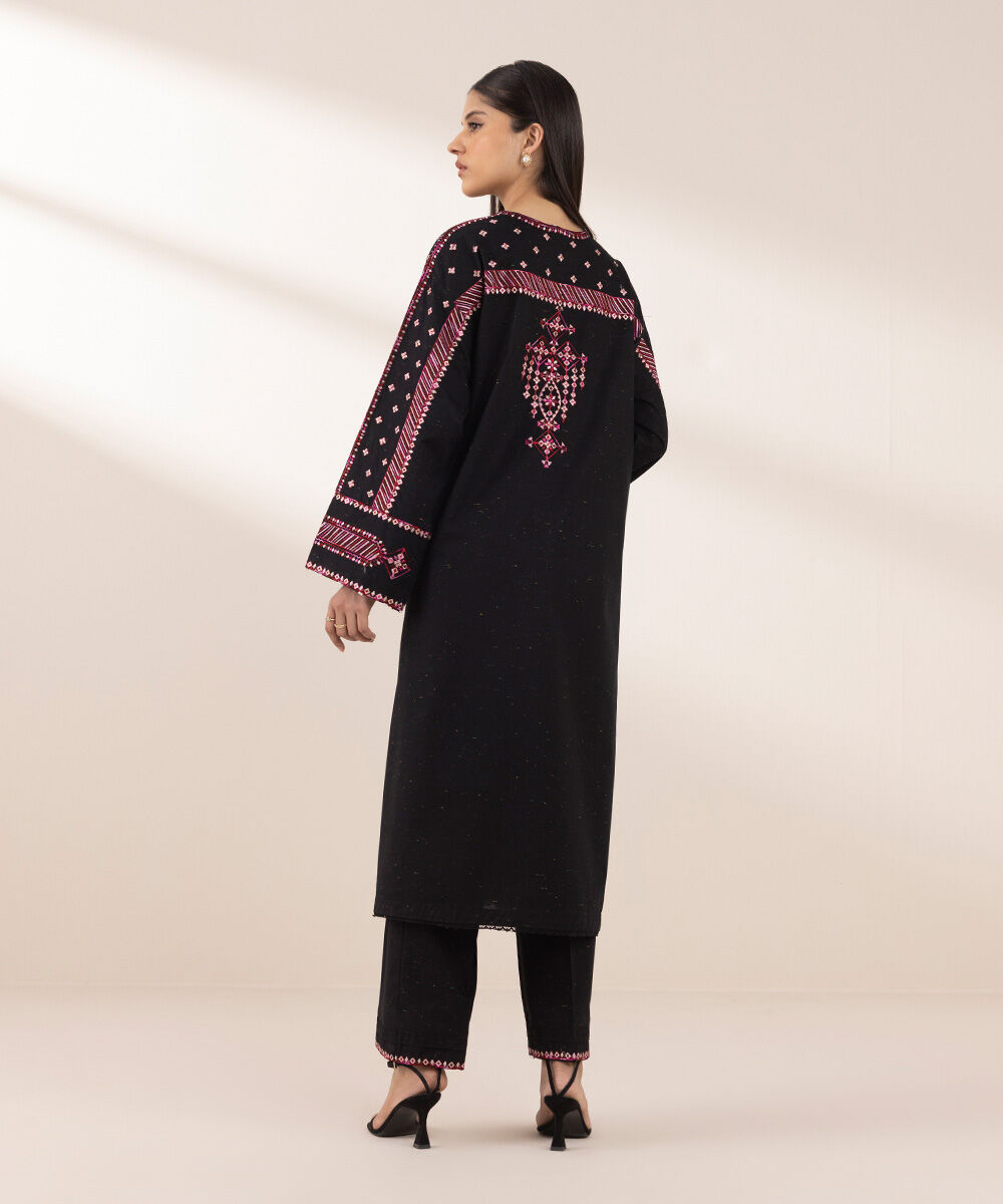 Women's Pret Multineps Black Embroidered A-Line Shirt