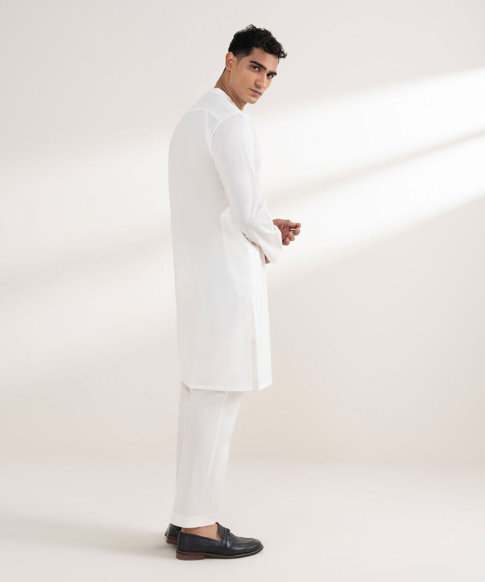 Men's Stitched 100% Cotton Off White Kurta