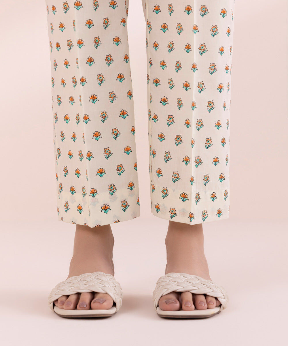 Woman - Off White Printed Cambric Straight Pants