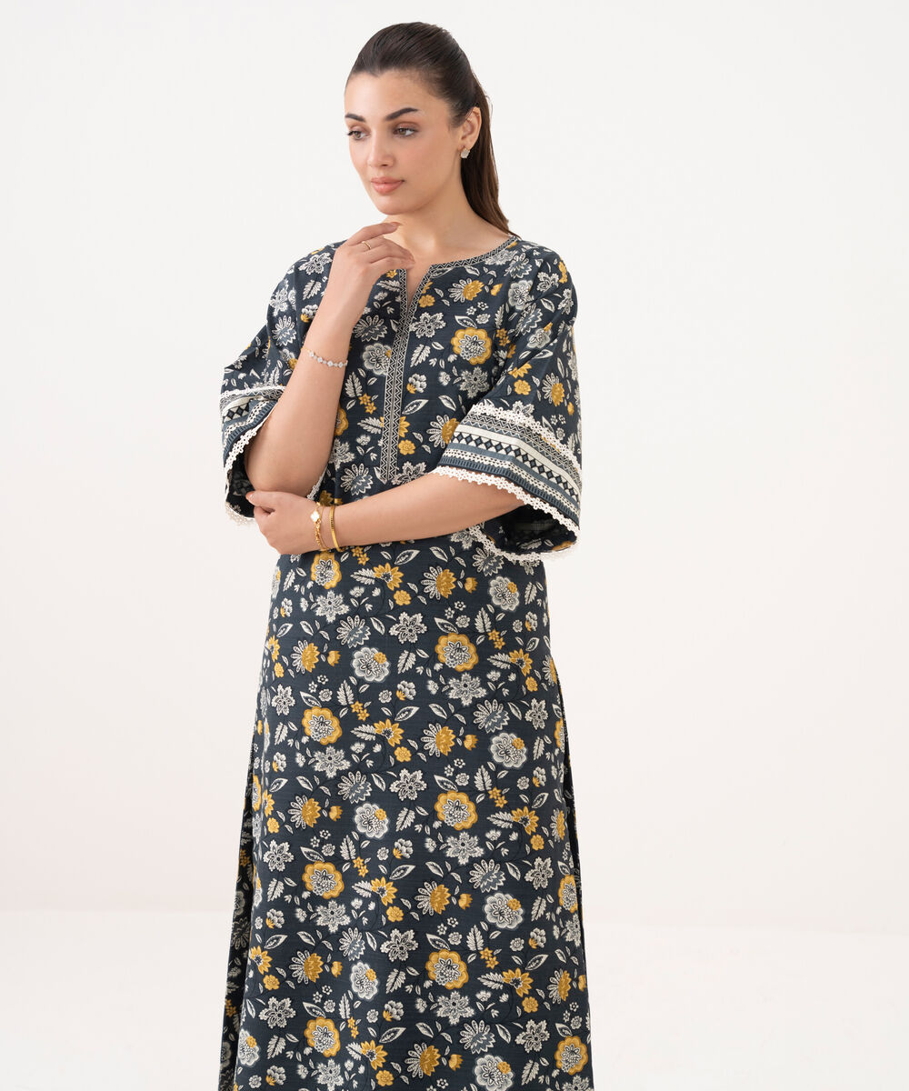Women's Unstitched Khaddar Printed Black Shirt