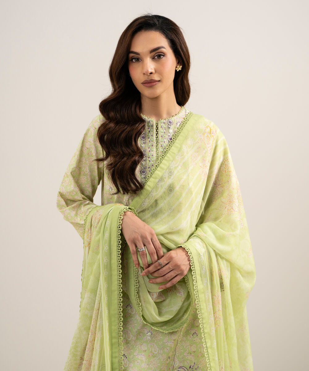 Women's Unstitched Lawn Embroidered Green