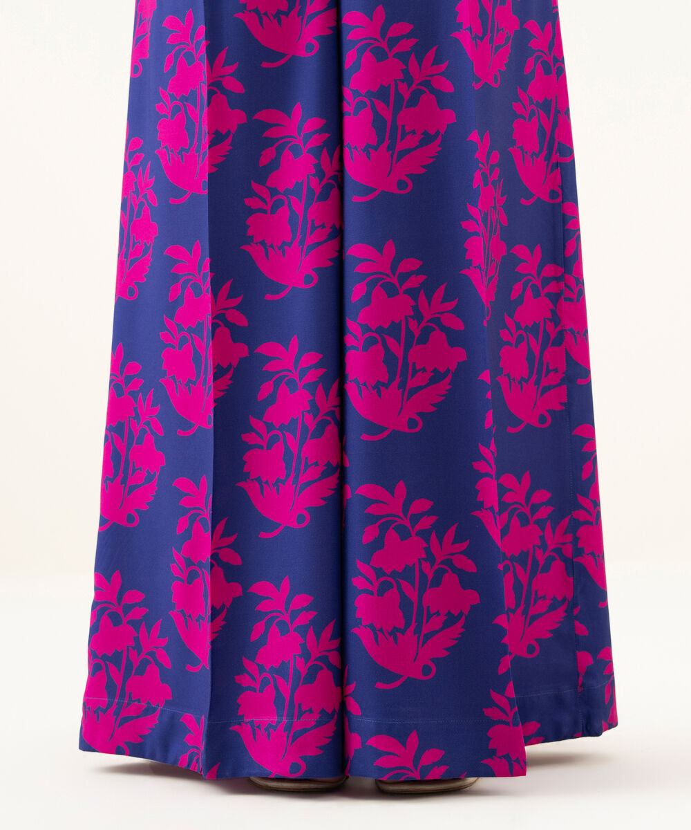 Women's RTW Linen Purple Printed Flared Pants