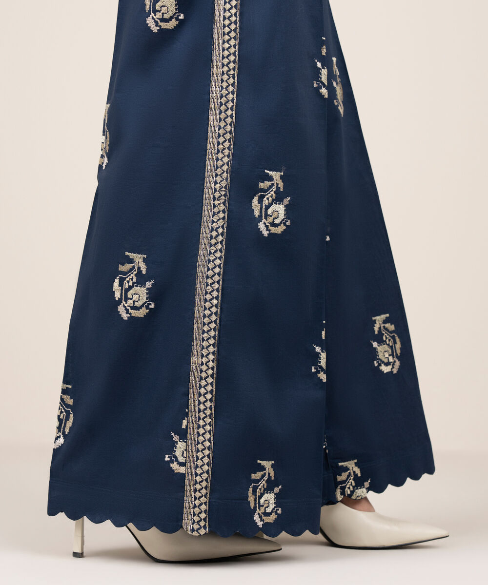 Women's RTW Cotton Embroidered Blue Flared Pants