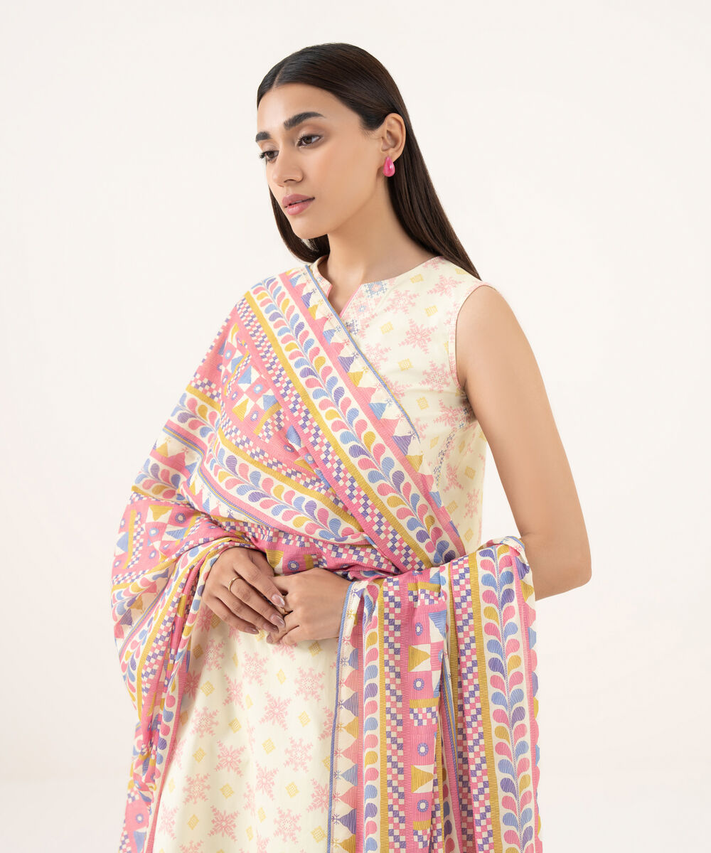 Women's Unstitched Cotton Printed Multi 2 Piece Suit