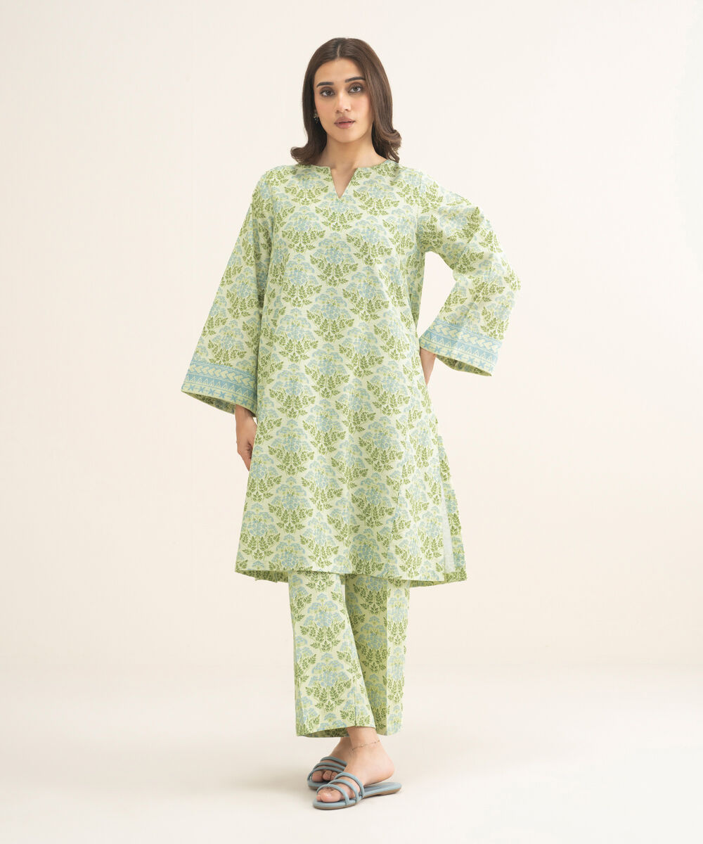 Women's Two Piece Off white Cross Hatch Viscose Printed Suit