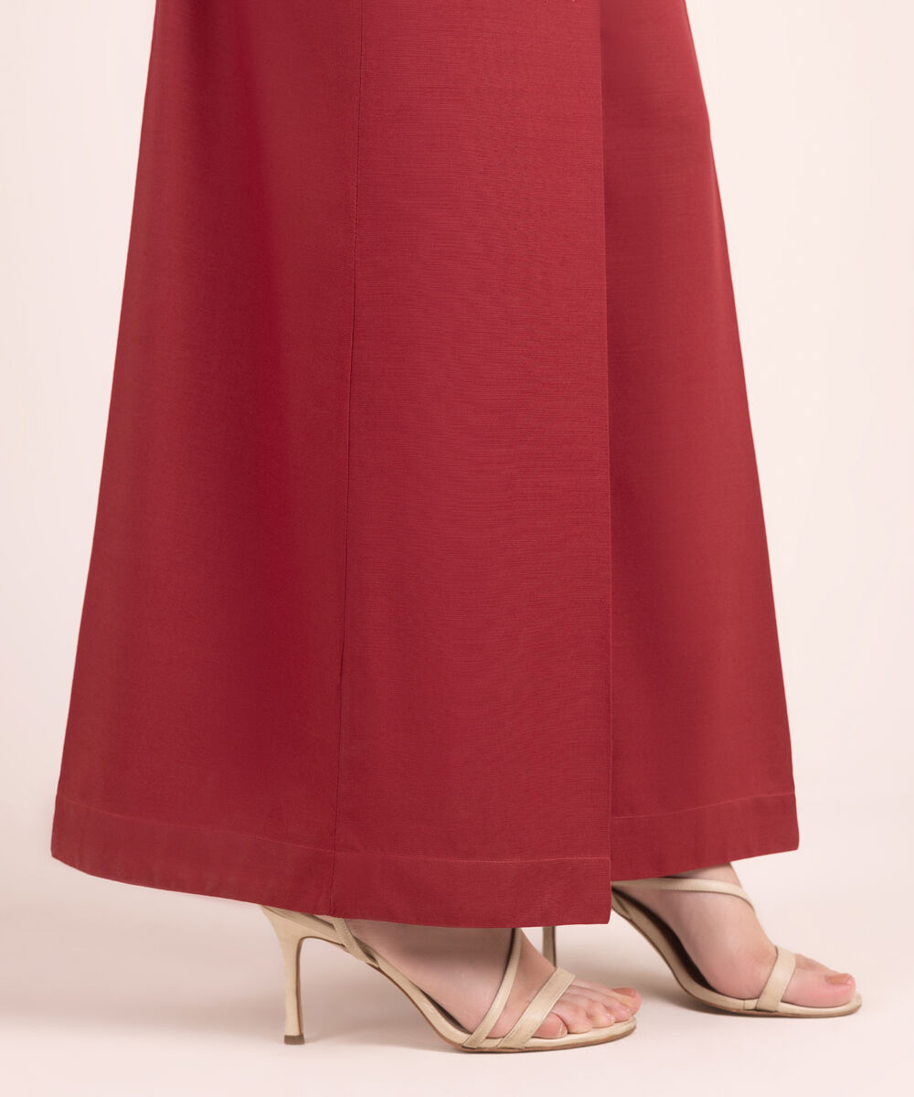 Women's RTW Textured Viscose Solid Maroon Culottes