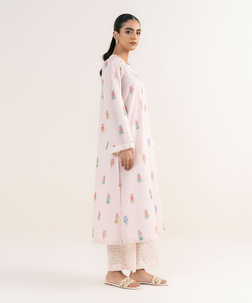 Women's RTW Textured Lawn Pink Printed A-Line Shirt