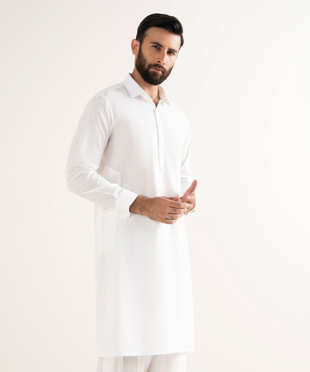 Men's Premium Wash And Wear Plain White Kameez Shalwar