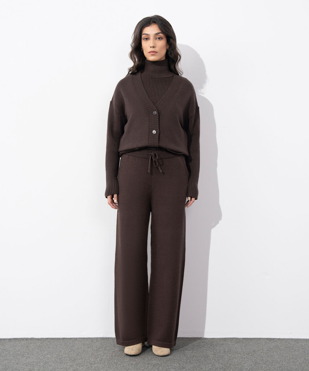 Women's Western Wear Dark Brown Pull On Long Knit Trouser