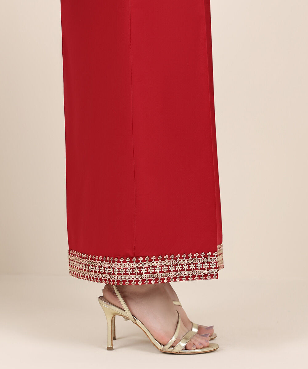 Women's RTW Cambric Red Embroidered Flared Pants