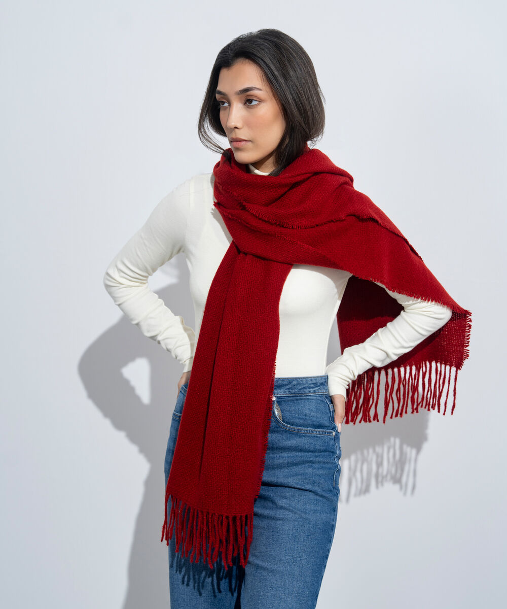 Women's Western Wear Red Woollen Scarf