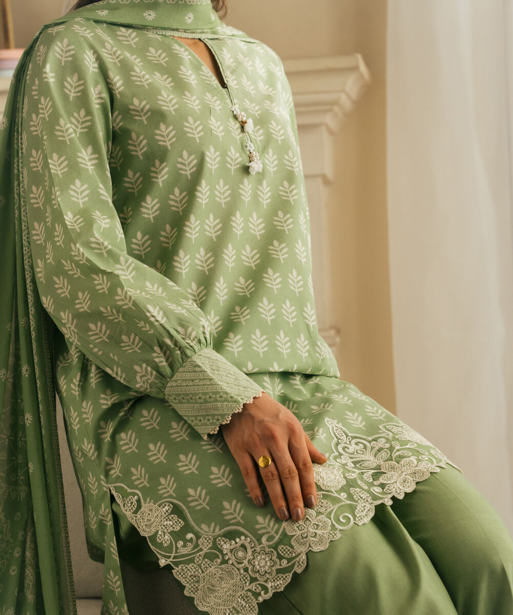 Women's Unstitched Lawn Embroidered Light Pistachio 3 Piece Suit