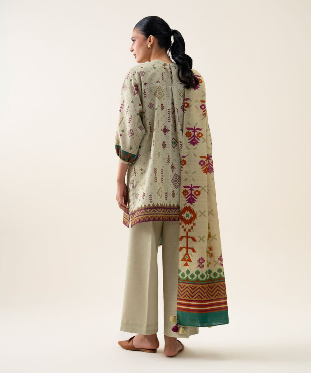 Womens Unstitched Premium Khaddar Printed Beige 3 Piece Suit
