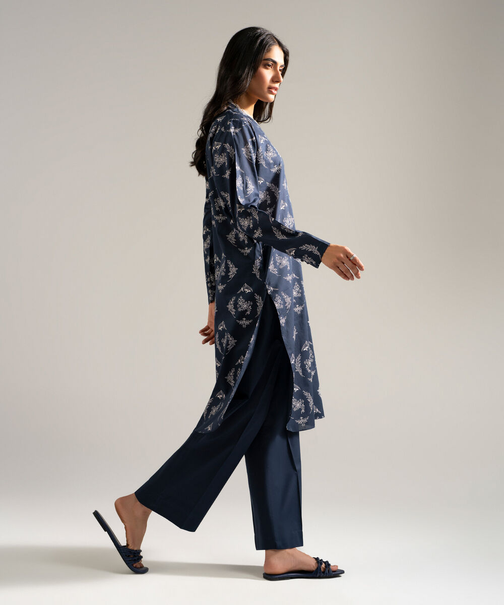 Women's RTW Lawn Printed Blue Straight Shirt