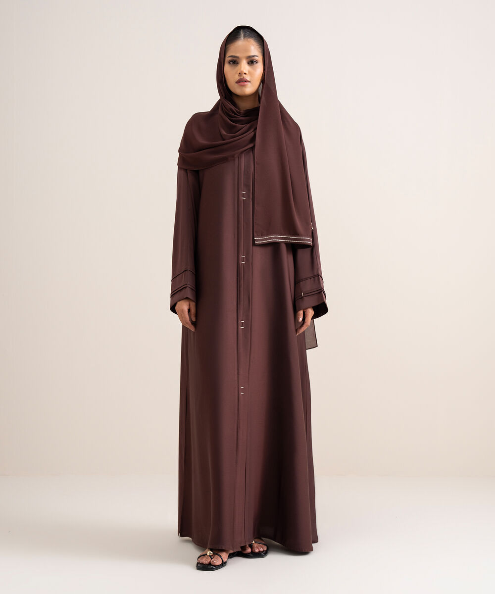 Women's Polyster Brown Kimono Abbaya Set