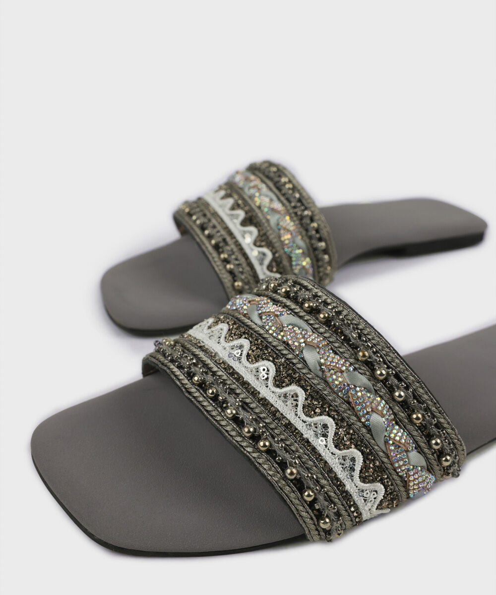 Woman - Grey Grey Embellished Flats