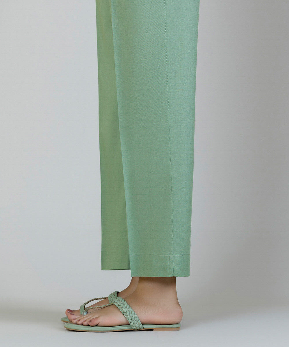 Woman - Green Cambric Straight Pants