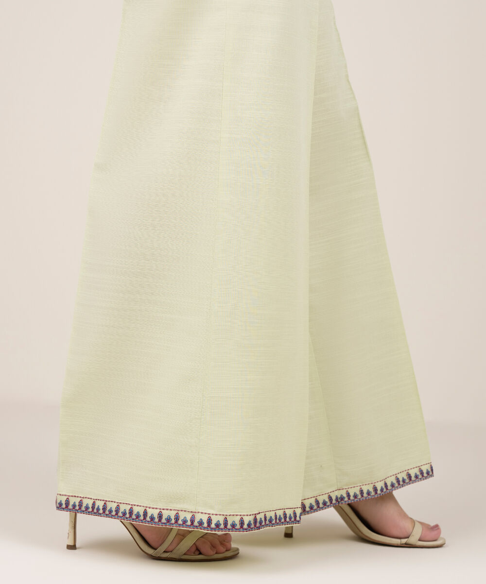 Women's RTW Khaddar Embroidered Mint Green Flared Pants