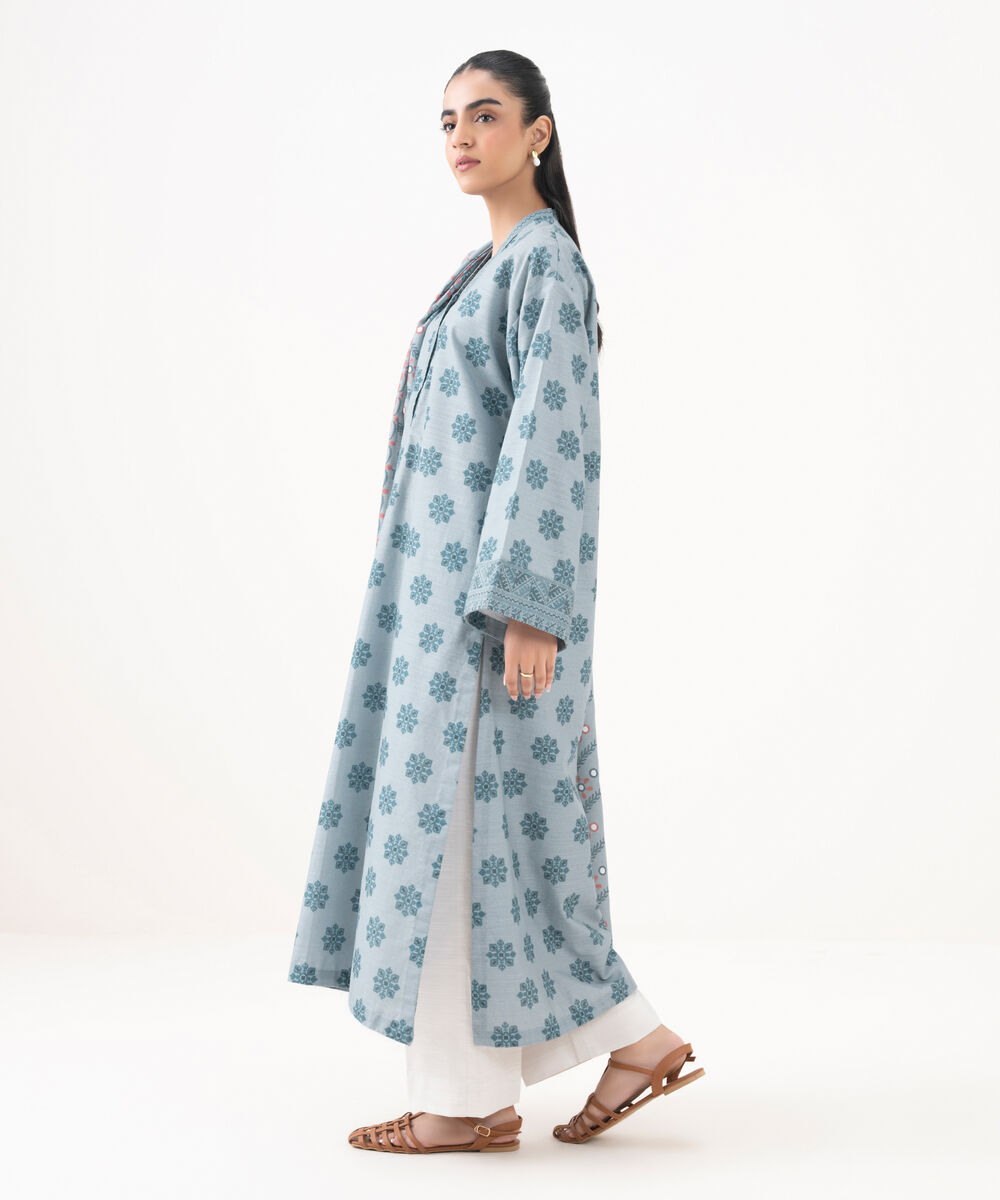 Women's Unstitched Cotton Printed Grey 2 Piece Suit