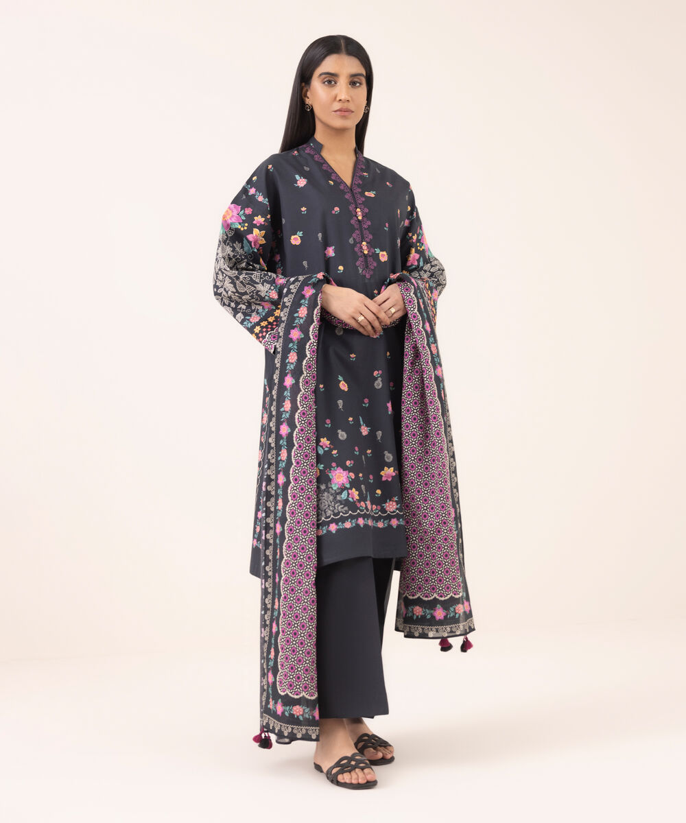 Women's Unstitched Cotton Printed Three Piece Suit