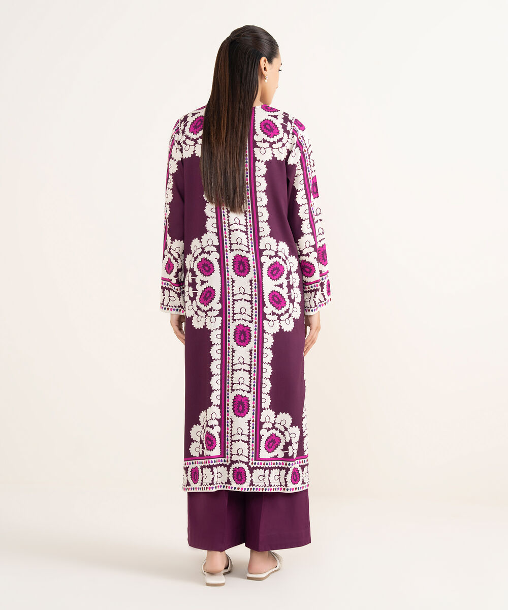 Women's RTW Arabic Lawn Purple Printed Straight Shirt